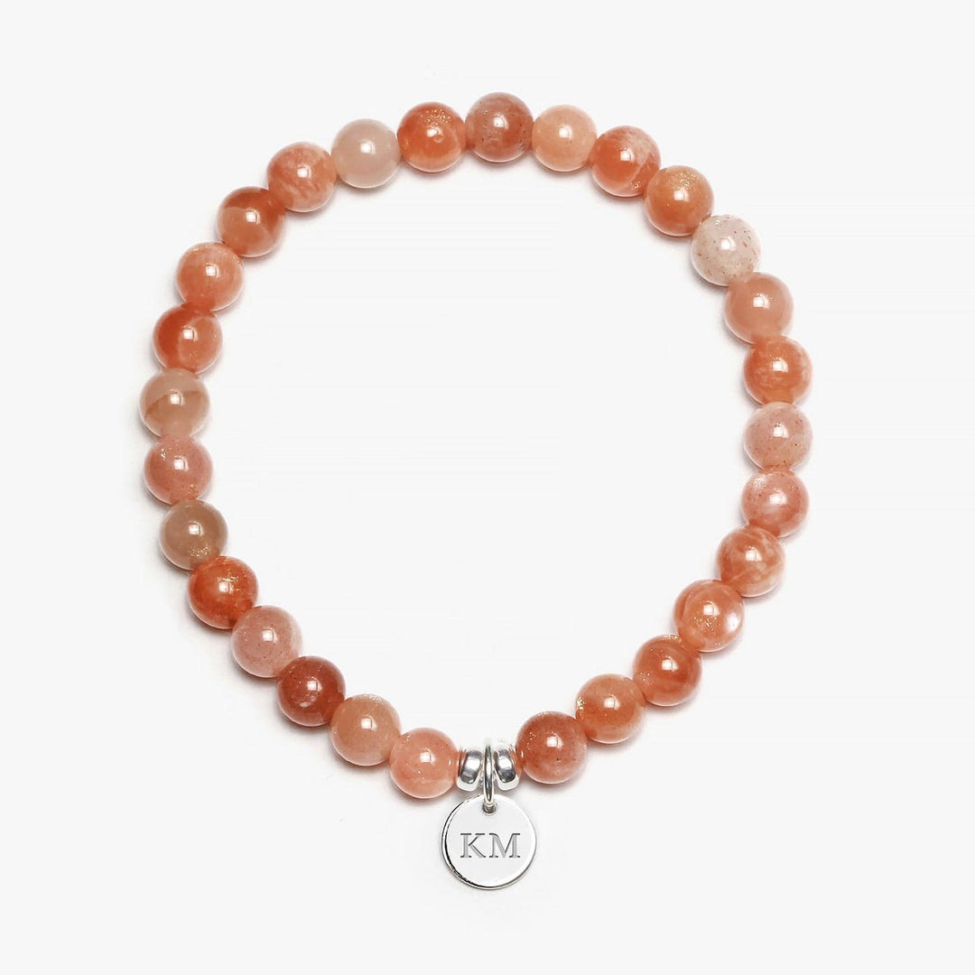 Spirit Jewel Bracelets 2 Initials / S (16cm) Peach Moonstone Crystal Gemstone Bracelet