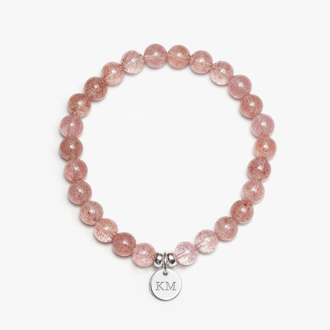 Spirit Jewel Bracelets 2 Initials / S (16cm) Strawberry Quartz Crystal Gemstone Bracelet