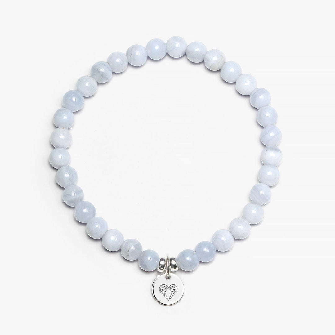 Spirit Jewel Bracelets Heart Angel Wings Symbol / Small (16cm) Blue Lace Agate Crystal Gemstone Bracelet