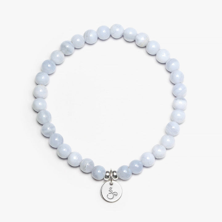 Spirit Jewel Bracelets OM Symbol / Small (16cm) Blue Lace Agate Crystal Gemstone Bracelet